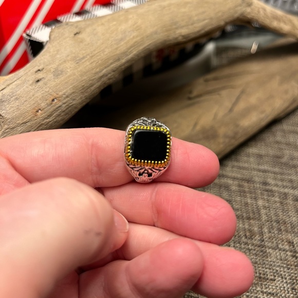 2007-Men’s Engraved Flying Eagle Silver Metal Color Black Inlayed Setting - Picture 12 of 14